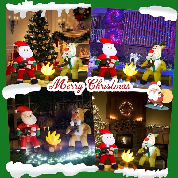 🆕7FT Christmas Inflatable Santa And Reindeer Roasting Marshmal Outdoor Decor - Picture 10 of 10